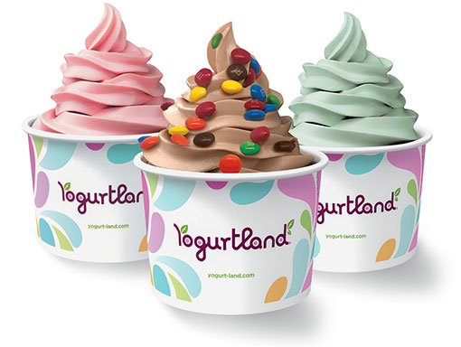 Three cups of Yogurtland yogurt